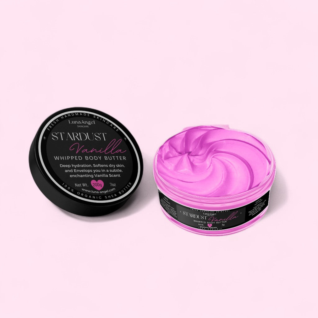 Stardust Vanilla Whipped Body Butter packaging by LunaAngel – elegant feminine skincare made in Egypt