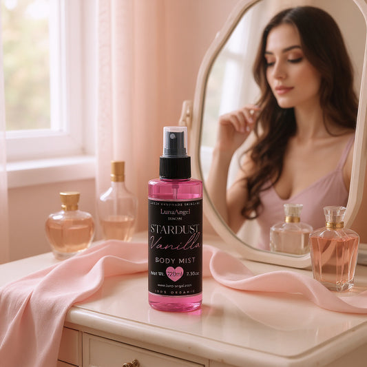 Warm vanilla body spray with amber and tonka bean notes