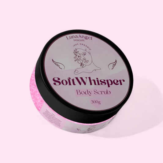 Soft Whisper Body Scrub by LunaAngel – clean powdery exfoliating skincare made in Egypt
