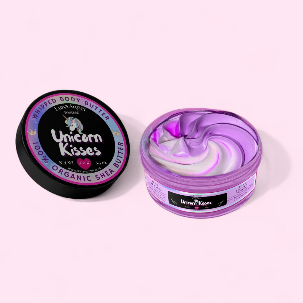 Unicorn Kisses Whipped Body Butter packaging by LunaAngel – fantasy inspired skincare made in Egypt
