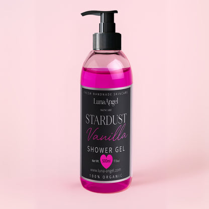 Stardust Vanilla shower gel packaging with pump – LunaAngel Skincare
