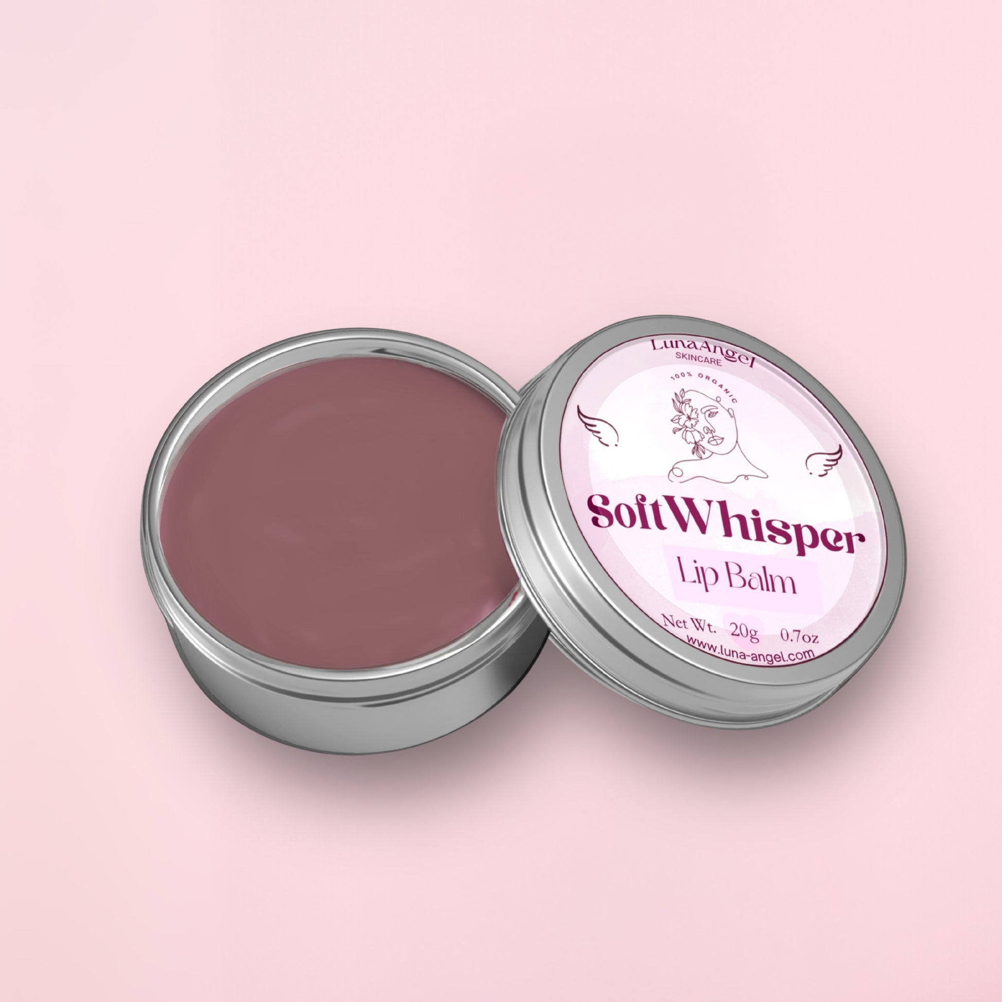 Soft Whisper Lip Balm 20g by LunaAngel with clean powdery feminine scent
