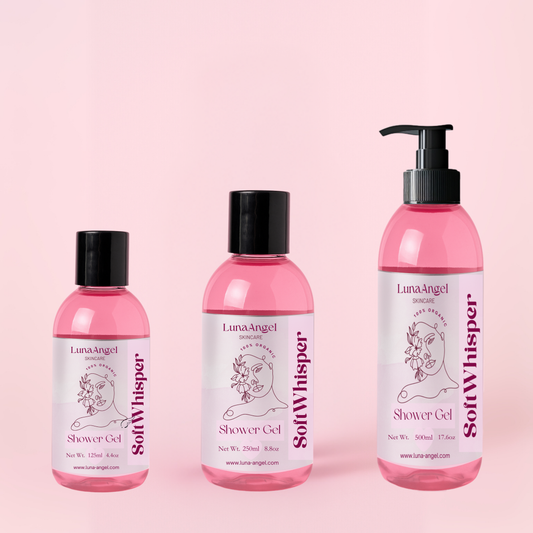 Soft Whisper Shower Gel by LunaAngel – elegant powdery feminine body wash made in Egypt
