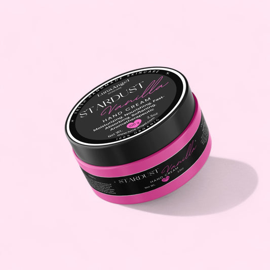 Stardust Vanilla Hand Cream by LunaAngel on soft pink background