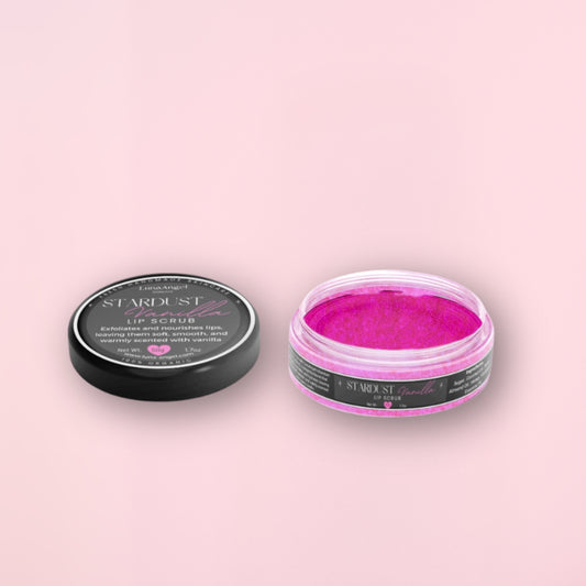 Stardust Vanilla Sugar Lip Scrub 50g by LunaAngel with rich pink texture
