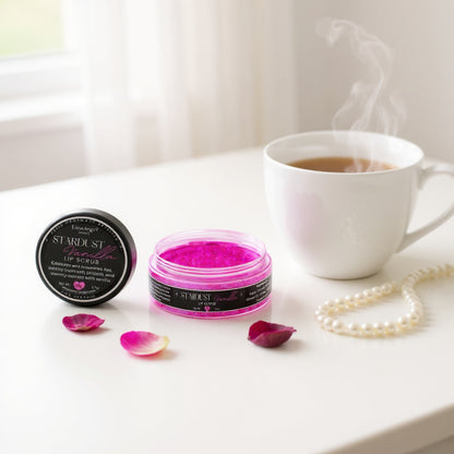 Stardust Vanilla sugar lip scrub with natural sugar crystals and organic oils
