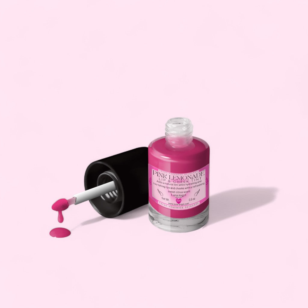 Pink Lemonade lip and cheek tint 15ml with bright berry pink color and summer glow
