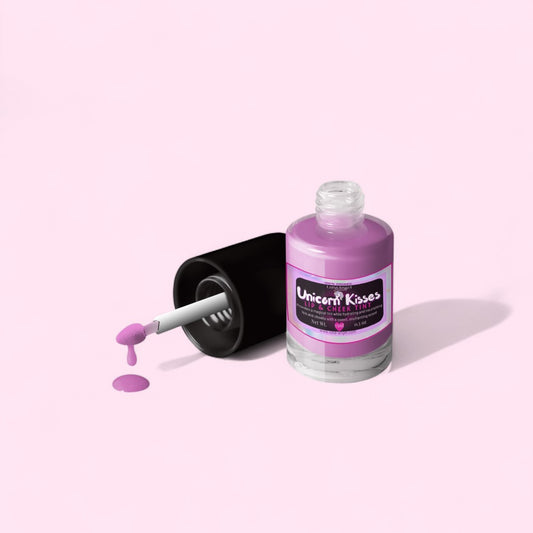 Unicorn Kisses lip and cheek tint 15ml with berry pink color and playful glow
