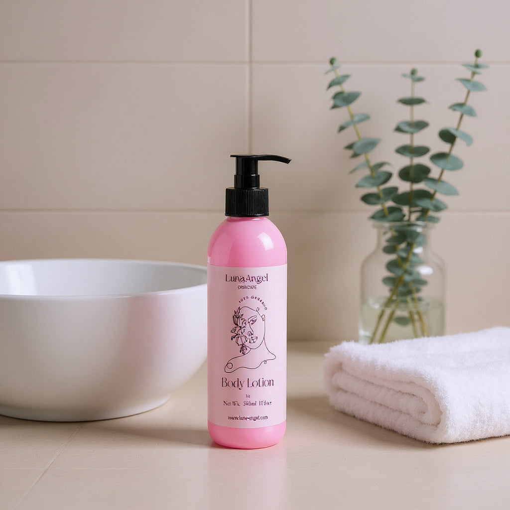SoftWhisper Body Lotion in bathroom – lightweight organic moisturizer in Egypt