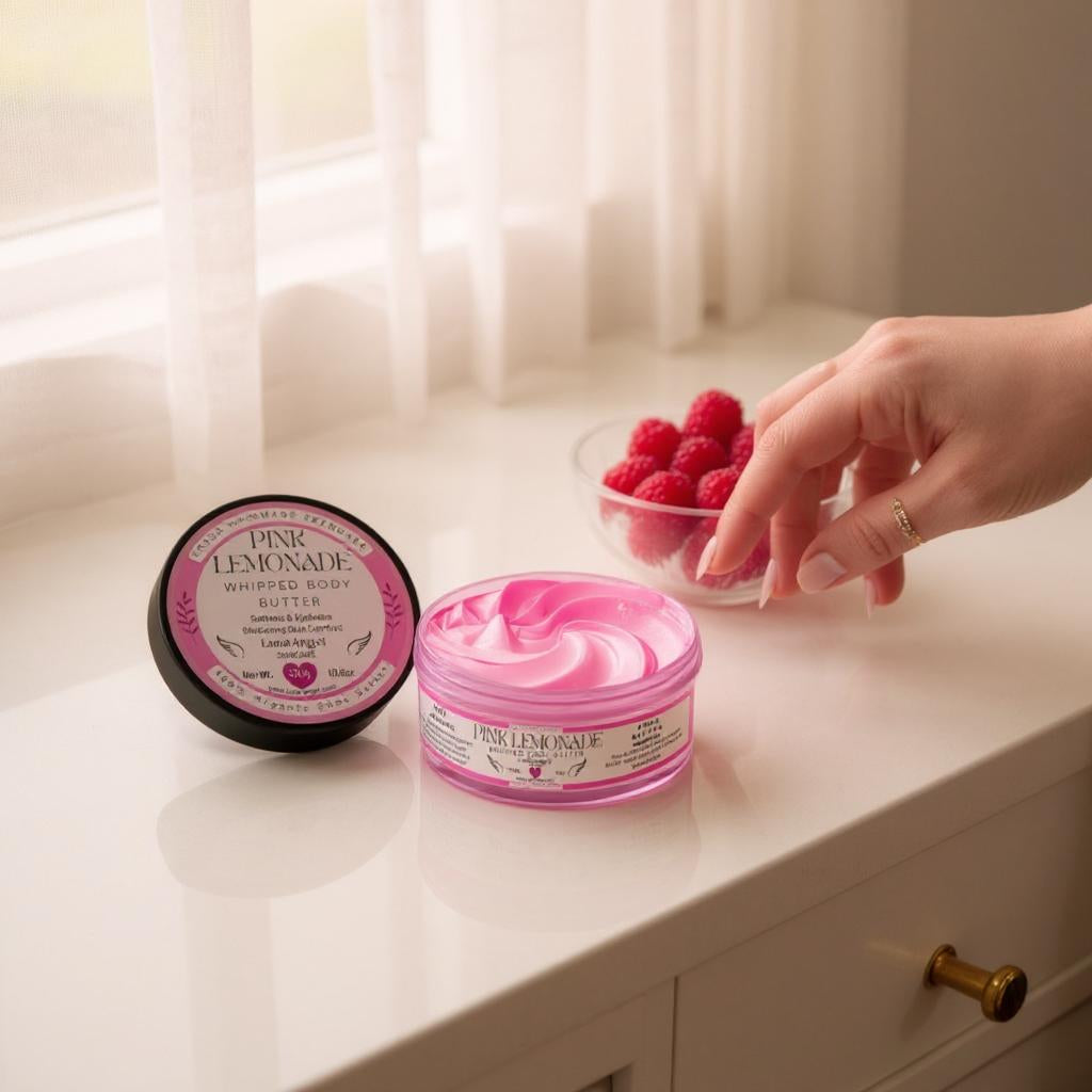 Pink Lemonade Whipped Body Butter by LunaAngel – organic whipped body butter made in Egypt with a sweet fruity scent
